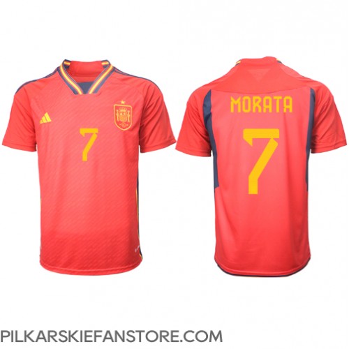 Tanie Strój piłkarski Hiszpania Alvaro Morata #7 Koszulka Podstawowej MŚ 2022 Krótkie Rękawy